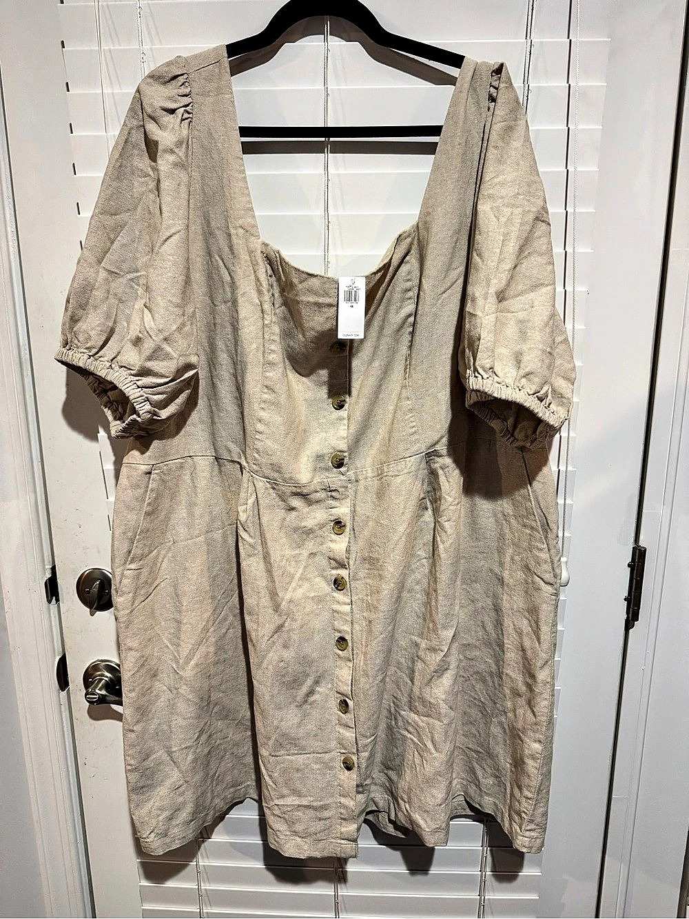 Old Navy Women's 4X Beige Linen Blend Puff Sleeve Button Front Dress NWT